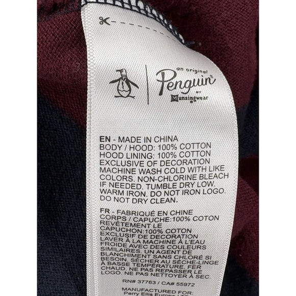 Penguin Munsingwear Rugby Hooded Sweatshirt Mens L Navy Burgundy Green Pullover - Picture 10 of 10